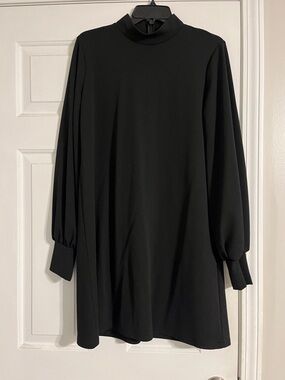 Black Long-Sleeve Mock Neck Tunic Dress